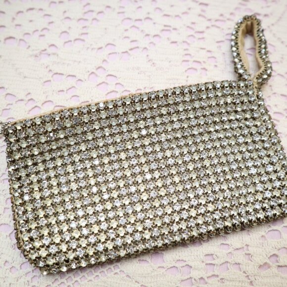 Antique 1920s Art Deco Rhinestone Pouch Czechoslovakia Glamorous Evening Bag Wri - Picture 10 of 13